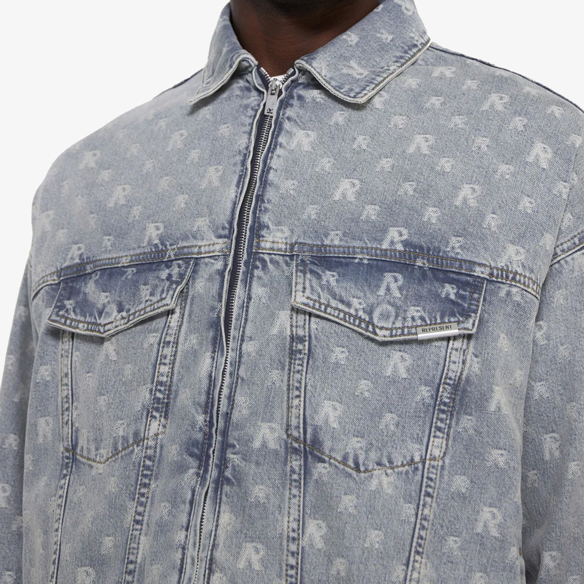 Represent | R4 MONOGRAM DENIM JACKET  { STONE WASH
