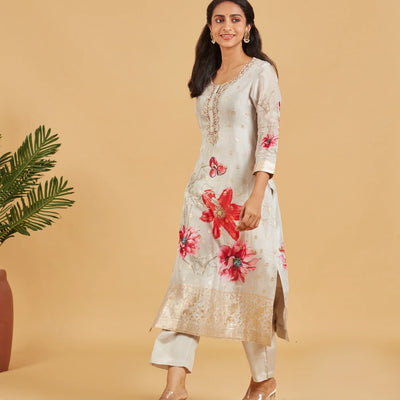 Ivory Grey Festive Kurta Set