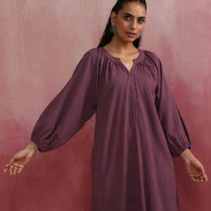 trueBrowns Light Purple Cotton Dobby Dress