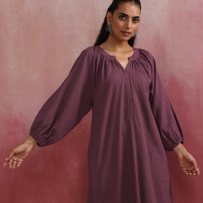 trueBrowns Light Purple Cotton Dobby Dress