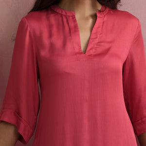 trueBrowns Red Modal Straight Fit Kurta Set