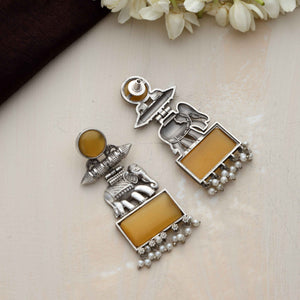 trueBrowns Silver Tone Yellow Stone Earrings
