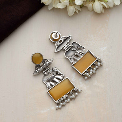 trueBrowns Silver Tone Yellow Stone Earrings
