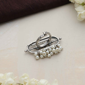 trueBrowns Silver Tone Pearl Drop Ring