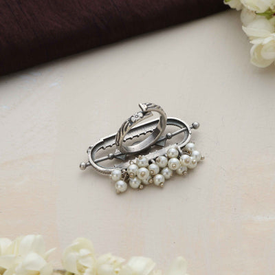 trueBrowns Silver Tone Pearl Drop Ring