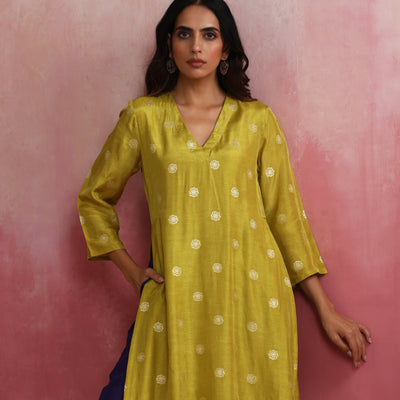 trueBrowns Lime Viscose Silk Kurta Set