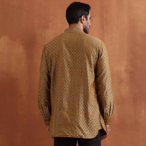 trueBrowns Men's Mustard Cotton Dobby Short Kurta