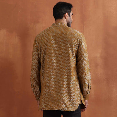 trueBrowns Men's Mustard Cotton Dobby Short Kurta