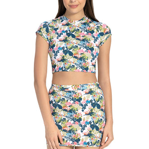 Swim Crop Top with Back Closure - Tropical Pr