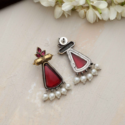 trueBrowns Silver Gold Tone Petal Dangle Earrings