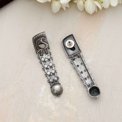 trueBrowns Silver Tone Flamingo Dangle Earrings