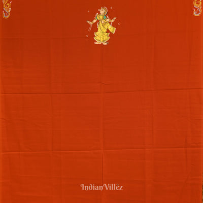 Deep Orange Radha Krishna Rasa Theme Pattachitra Kurti Dress Material