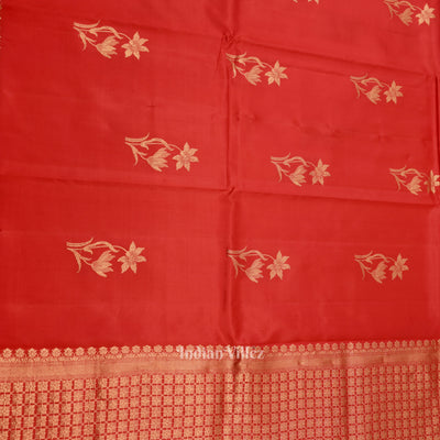 Pure Red Floral Motif Designer Katan Banarasi Silk Saree
