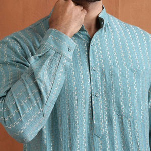 trueBrowns Men's Green Cotton Dobby Short Kurta