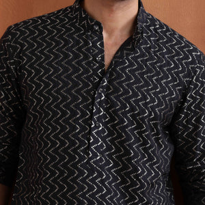 trueBrowns Men's Black Cotton Dobby Kurta