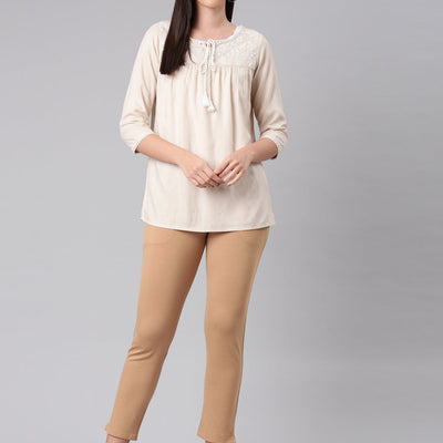 Women Solid Wheat Mid Rise Smart Fit Kurti Pant