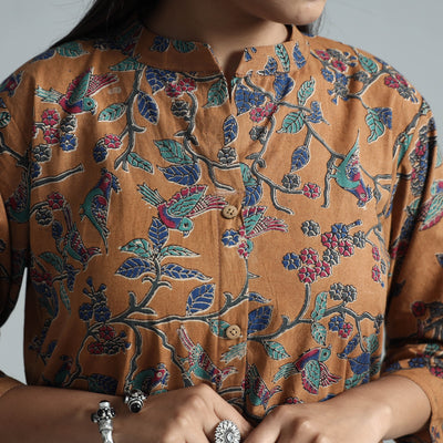 Brown - Kalamkari Printed Cotton Kurta