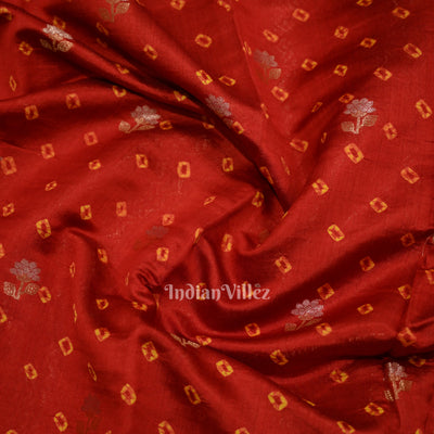 Maroon Red Bandhini Work Pure Chiniya Silk Banarasi Saree