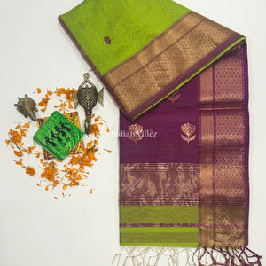 Parrot Green Butta Design Maheshwari Handloom Cotton*Silk Saree