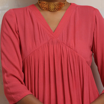 trueBrowns Peach Crinkle Flared Kurta Co-ord Set