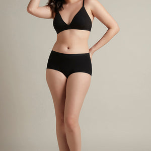 Trendy Plunge Padded Non-Wired Cotton Bra - Black