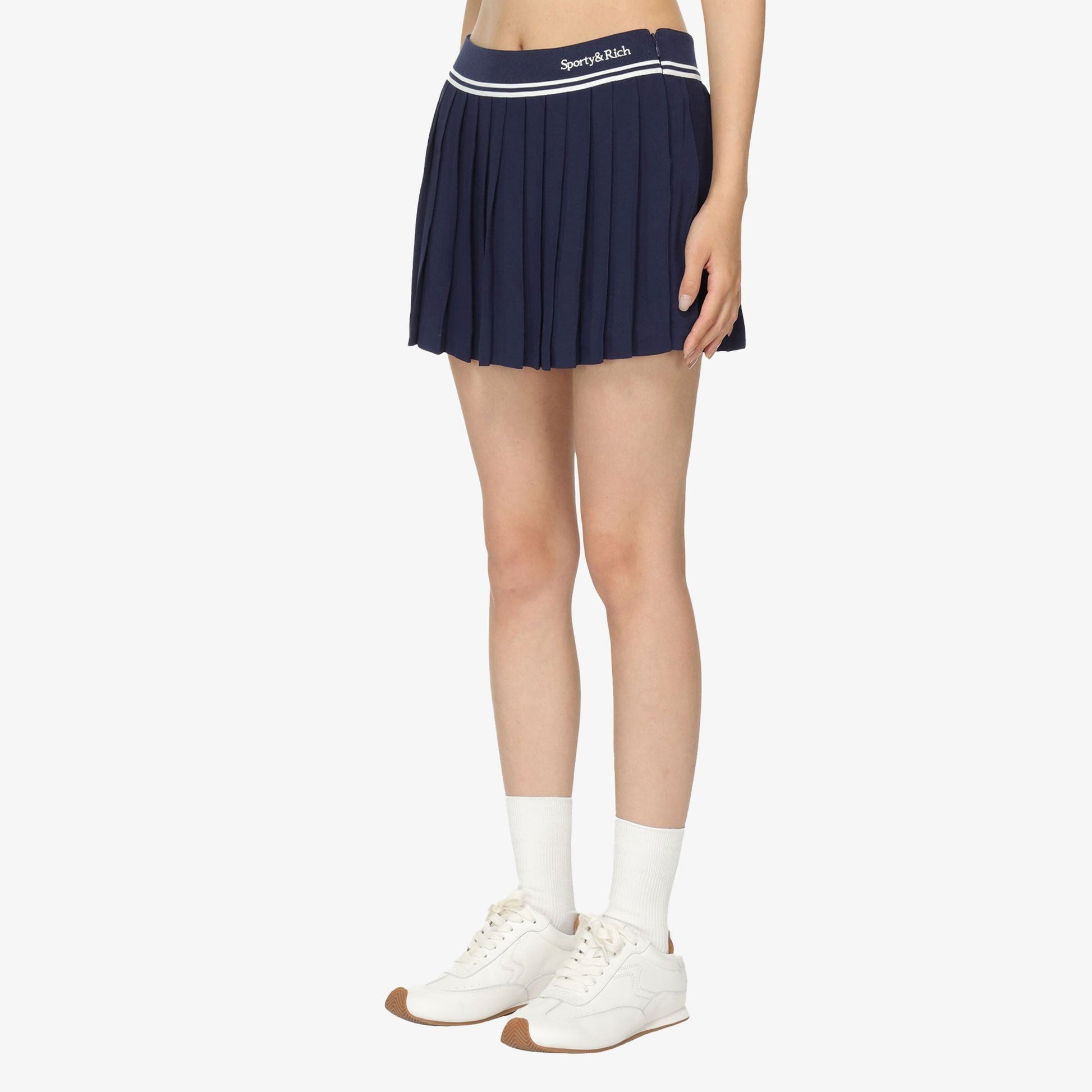 SPORTY & RICH | ABIGAIL PLEATED SKIRT { NAVY/OFF WHITE