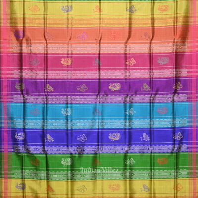 Gray Body Pasapali Double Pallu Berhampuri Silk Saree