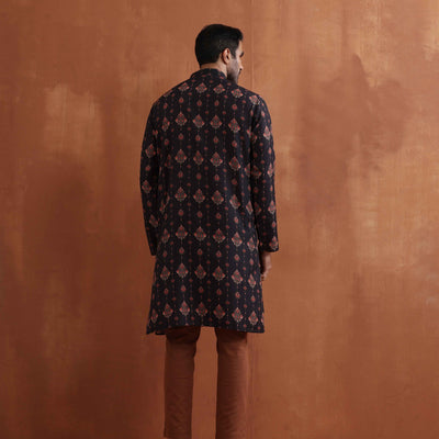 trueBrowns Men's Black Printed Kurta