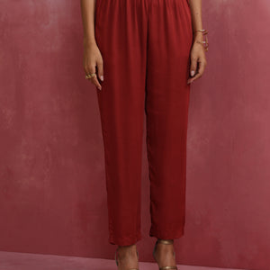 trueBrowns Maroon Modal V Neck Kurta Co-ord Set