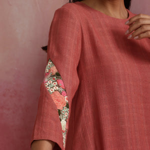 trueBrowns Peach Cotton Dobby Kurta Set
