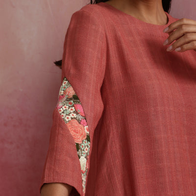 trueBrowns Peach Cotton Dobby Kurta Set