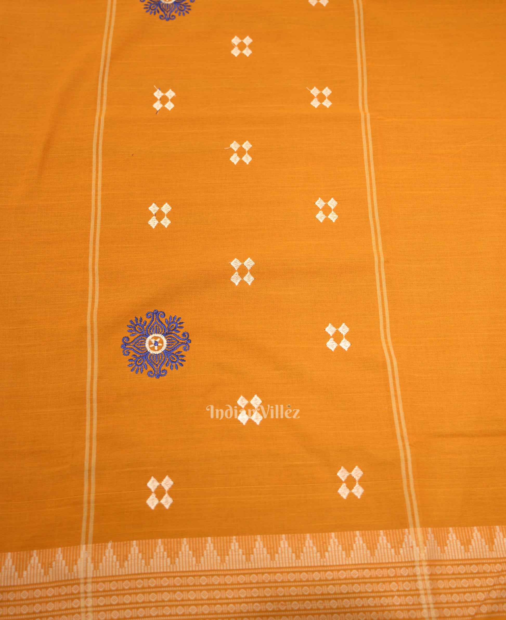 Navy Blue Yellow Flower Buti Odisha Ikat Sambalpuri Dress Material & Dupatta