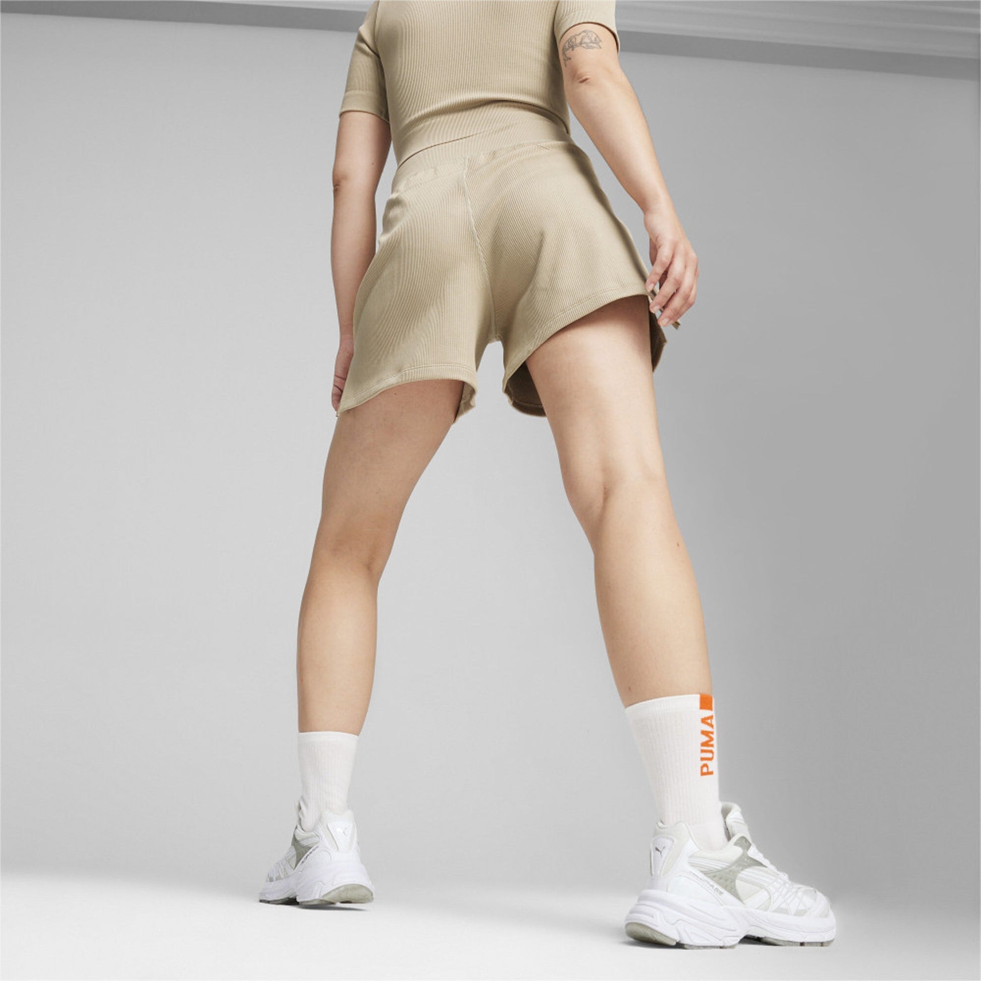 Puma | DARE TO MUTED MOTION FLARED SHORTS  { ALMOND