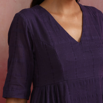 trueBrowns Purple Cotton Dobby Dress