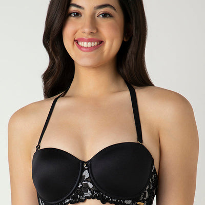 Femme Lace Padded Wired Multiway Bra - Black