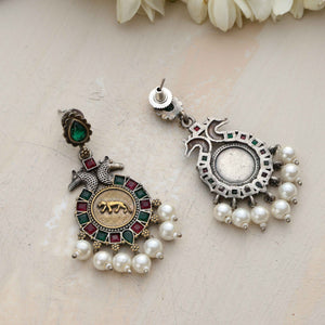 trueBrowns Silver Gold Tone Embossed Earrings
