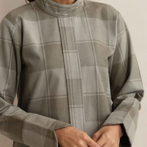 trueBrowns Green Check High Neck Short Kurta