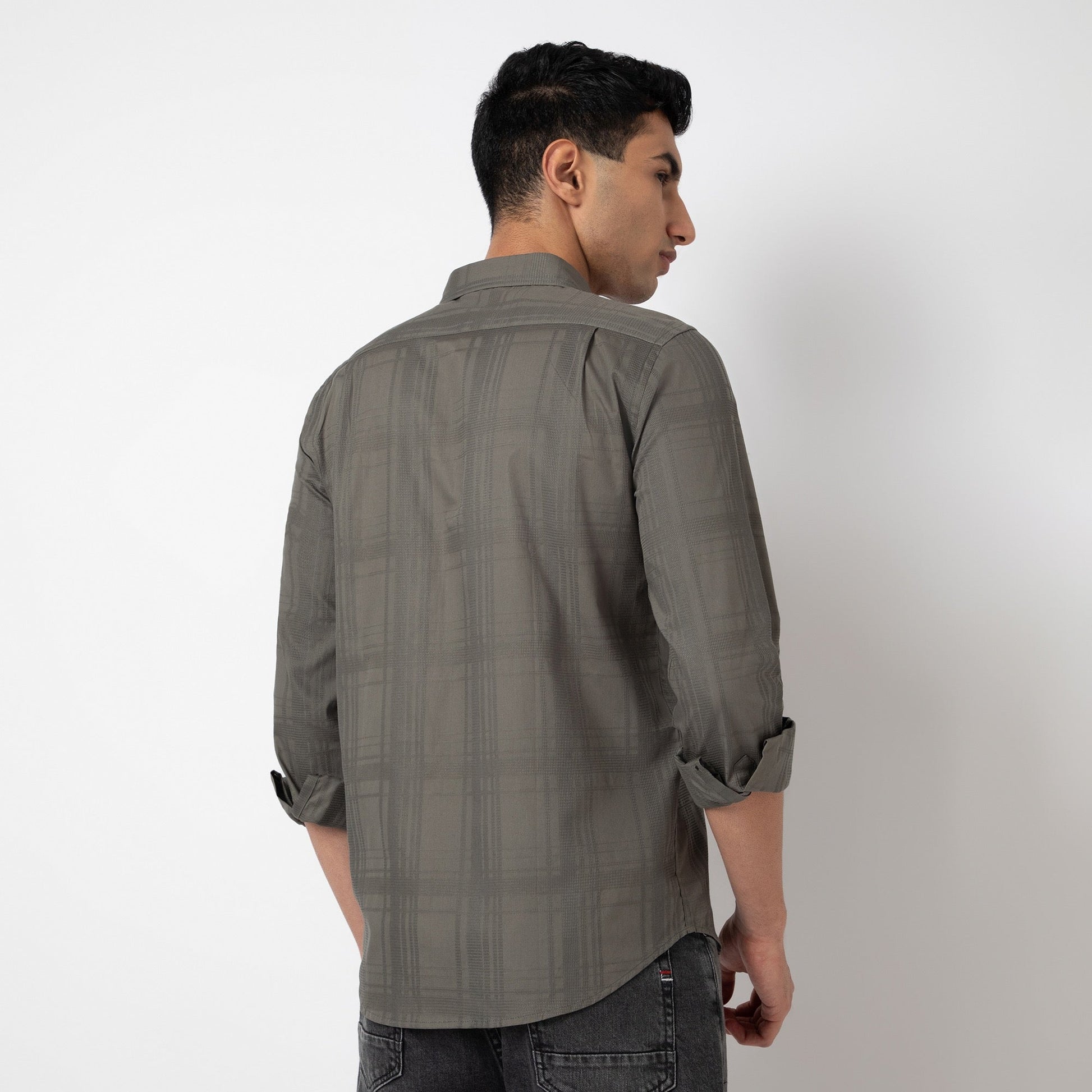 Self-Checkered Semi-Formal Shirt