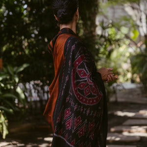 Rust Handloom Orissa Cotton Saree With Black Temple border