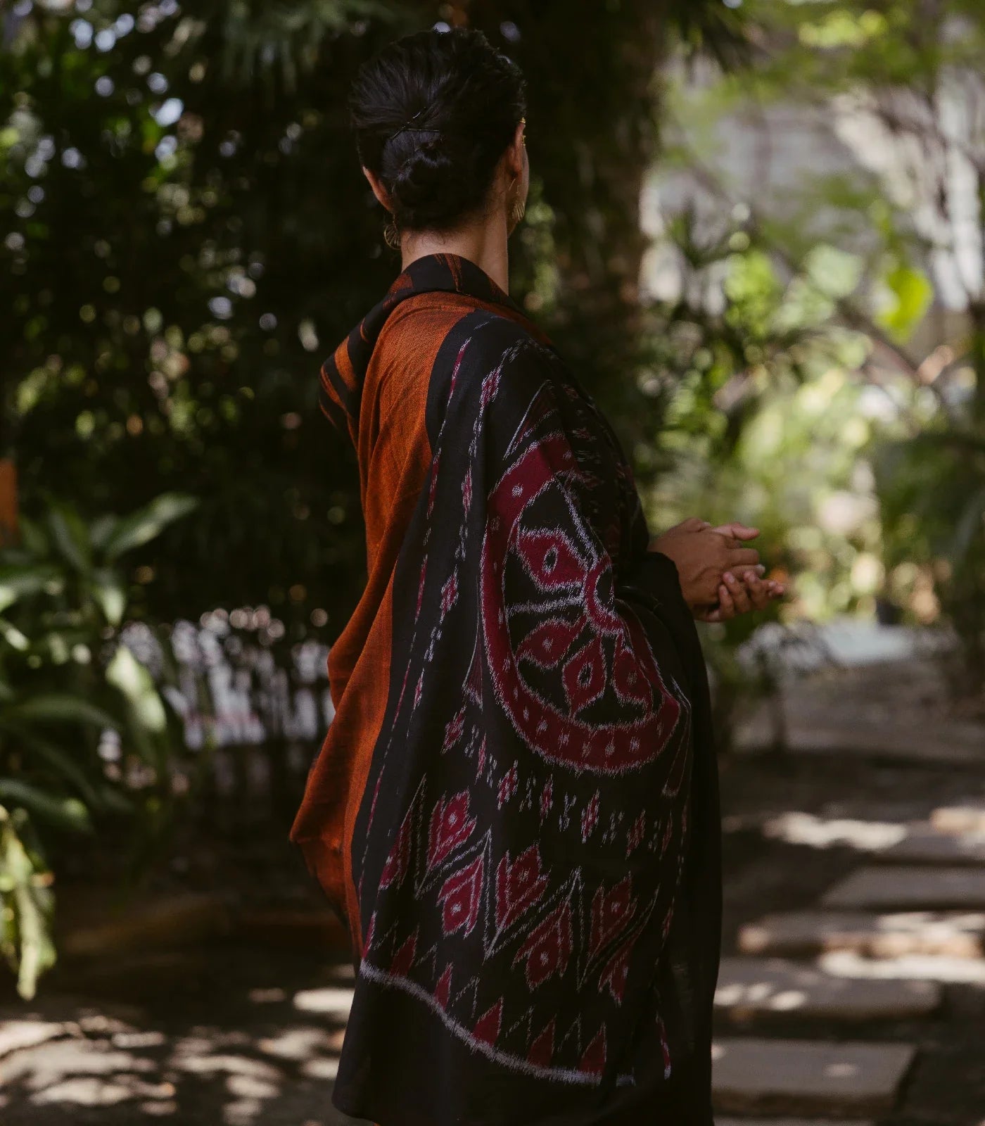 Rust Handloom Orissa Cotton Saree With Black Temple border