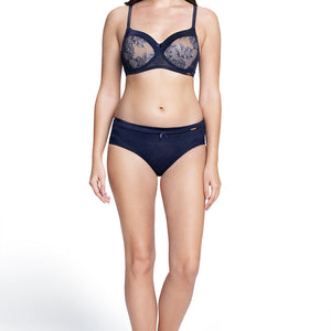 Satin Touch Padded Non-Wired Lace Bra - Evening Blue