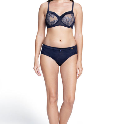 Satin Touch Padded Non-Wired Lace Bra - Evening Blue