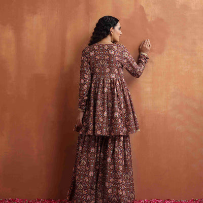 trueBrowns Brown Print Sharara Set