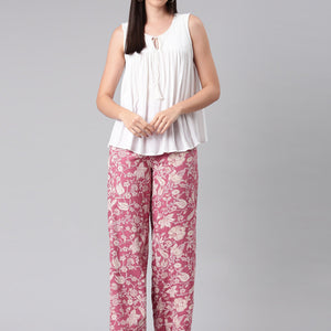 Women Medium Pink Viscose Mid Rise Printed Palazzo