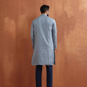 trueBrowns Men's Blue Chanderi Kurta