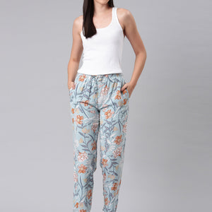 Women Printed Blue Woven Viscose Lounge Pants