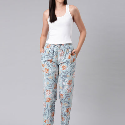 Women Printed Blue Woven Viscose Lounge Pants