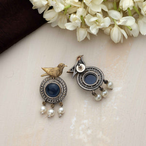 trueBrowns Silver Gold Tone Bird Stud Earrings