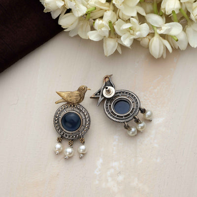 trueBrowns Silver Gold Tone Bird Stud Earrings