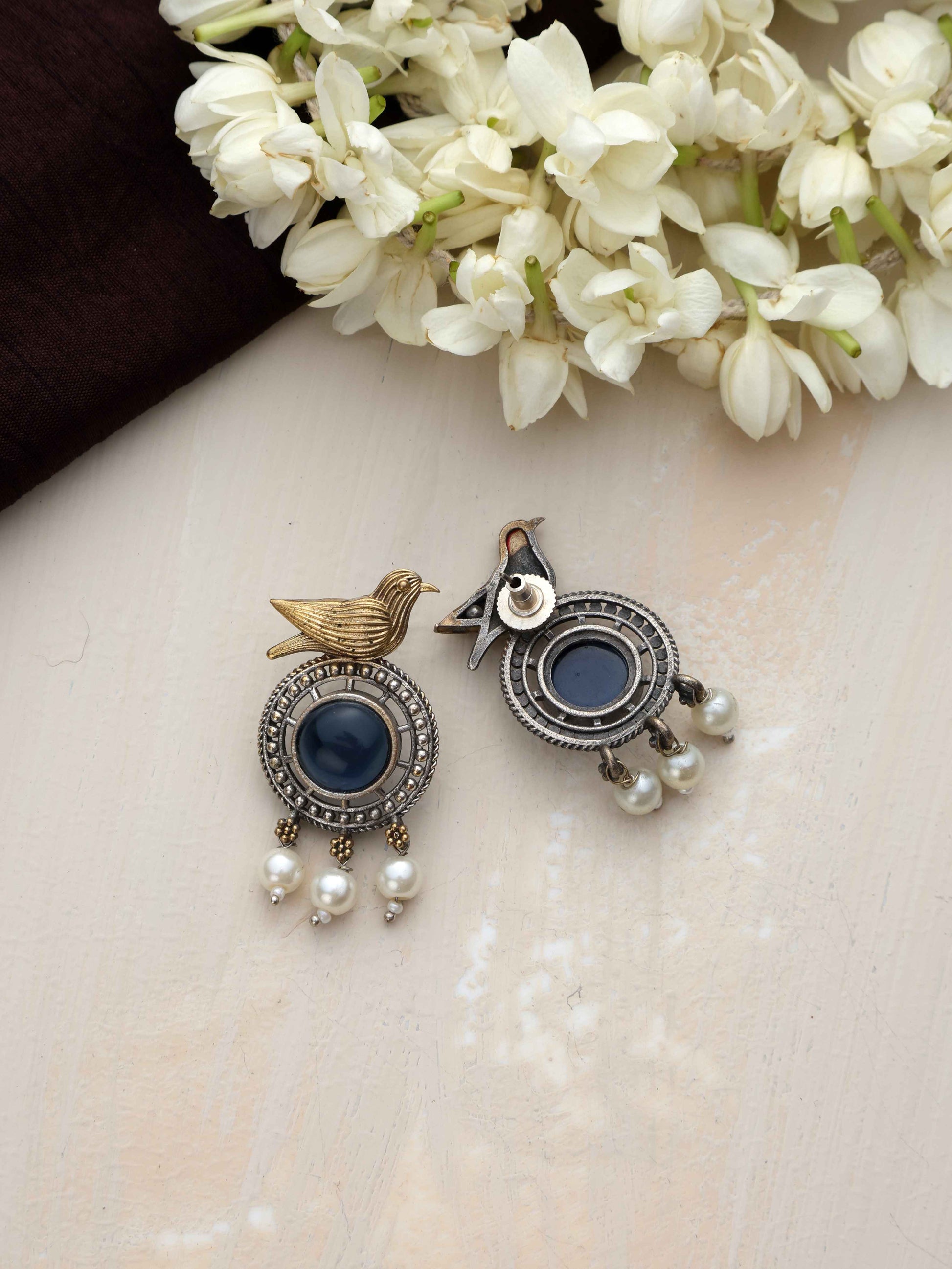 trueBrowns Silver Gold Tone Bird Stud Earrings